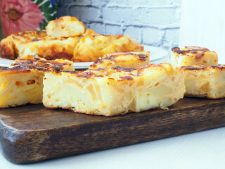 Spanish omelette with potatoes, apples and onion, tortilla tapas
