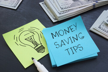 Money saving tips are shown using the text and photo of dollars