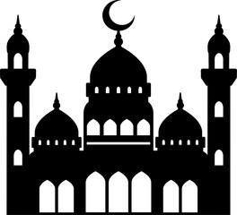Mosque vector illustration. Silhouette mosque icon for sign and symbol of muslim worship place. Mosque icon of islam religion and muslim faith. Place of muslim to pray