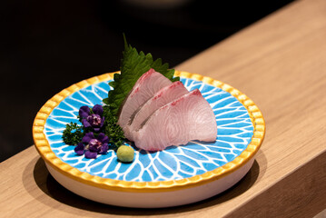 japanese food Kanpachi Sashimi on plate