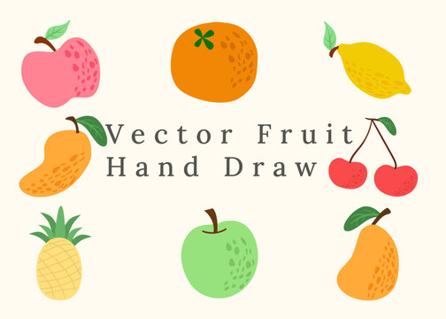 manggo apple pear peaneaple hand draw vector illustration