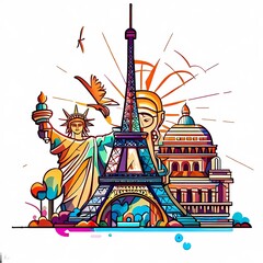 a captivating and iconic illustration of a famous travel landmark or symbol from around the world