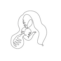 One line drawing woman and baby minimal logo. Line art mother and child vector illustration. Happy Mother day card.