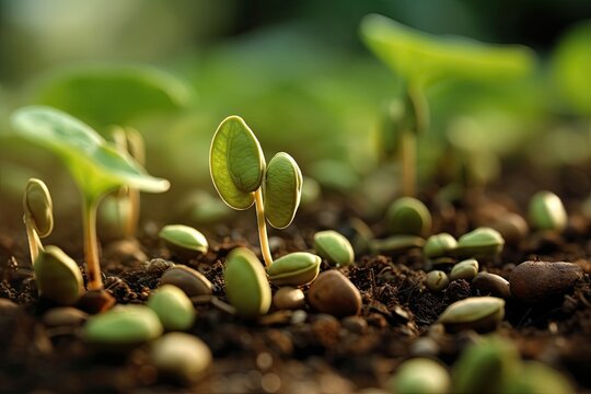 The seed of beans is growing in the soil nature. Savings and Investment concept. Generative AI