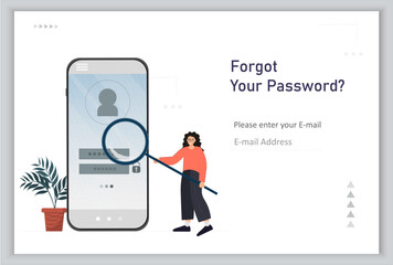 Person trying to find password to the personal account in social media, entering password at the mobile app, flat vector illustration