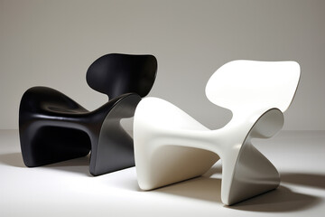Luxurious chair in black and white color with copyspace background. Minimalist interior decoration concept. Generative AI