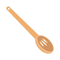 Dishes. A large wooden spoon with holes, a ladle.