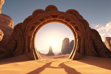 Arch of stone made of sandstone on a desert, generative AI