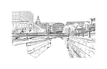 Fototapeta premium Building view with landmark of Providence is the capital city in U.S. state. Hand drawn sketch illustration in vector.