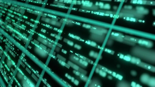 Stock market statistics, indicator and index with futuristic fintech, information and trading info with movement. Finance information, economy and data for analytics, cloud computing or exchange