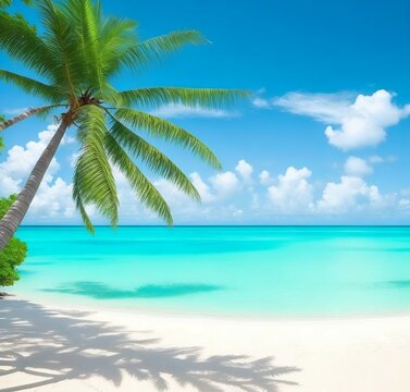 Tropical Beach with Palm Trees and Turquoise Waters