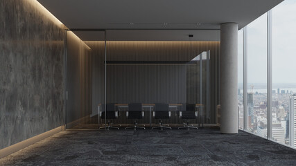 modern contemporary clean meeting room for background BOD photo group, , minimalis wood, stone wall, natural lighting from big open windows.