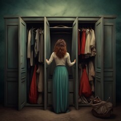 Fototapeta na wymiar Woman Opening the Wardrobe. Generative AI