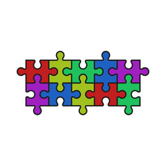 Folded puzzle pieces or jigsaw puzzles. Colorful colored background.