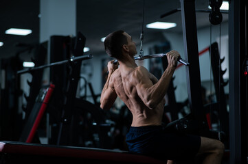 Man Thrust of the upper block to the chest in the gym.
