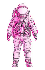 Fototapeta na wymiar Pink Astronaut Spaceman Hand Drawn Halftone Graphic Retro Illustration Overlay Layer Illustration