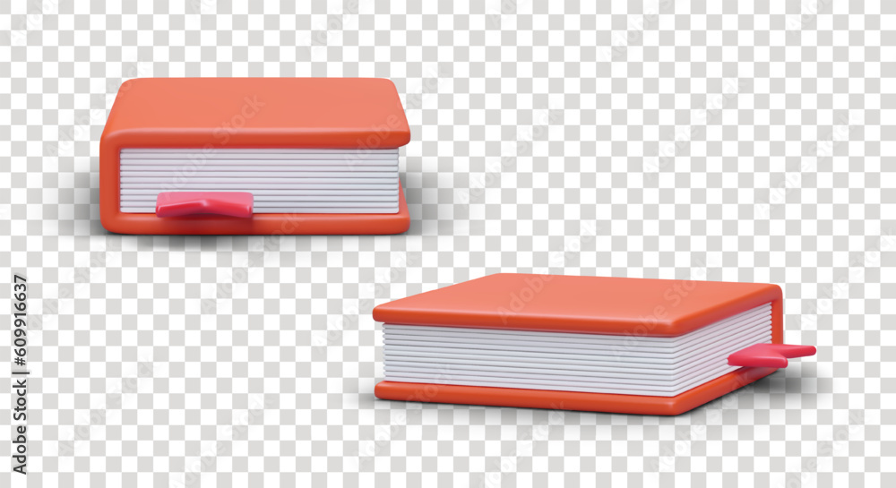 Aufkleber set of realistic books with bookmark in red color in different positions. poster with products for b