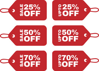 Price badges and tags for discount sales or marketing purposes. 25, 50 and 70 percent discount badges.