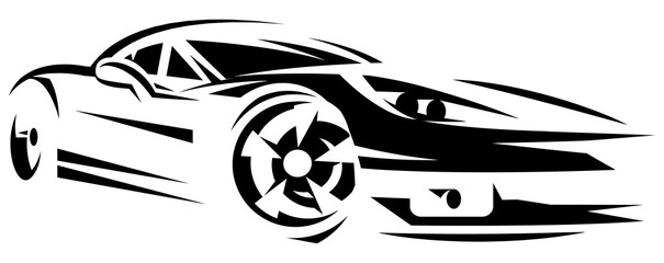 Stylized black car from lines, logo template. Vector monochrome illustration