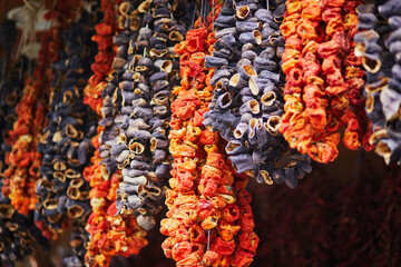 Delicious dry vegetables on farmer market in Uskudar district, Asian side of Istanbul, Turkey