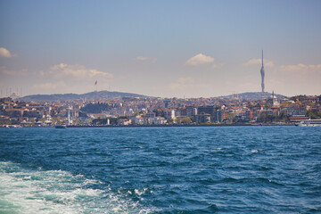 Fototapeta premium Scenic city view across Bosphorus strait in Istanbul, Turkey