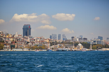 Fototapeta premium Scenic city view across Bosphorus strait in Istanbul, Turkey