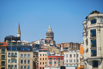 Naklejka premium Cityscape with Galata tower and city roofs in Istanbul