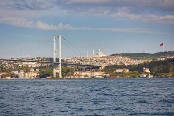 Scenic city view across Bosphorus strait in Istanbul, Turkey