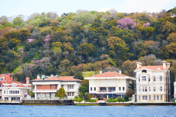 Fototapeta na wymiar Scenic city view across Bosphorus strait in Istanbul, Turkey