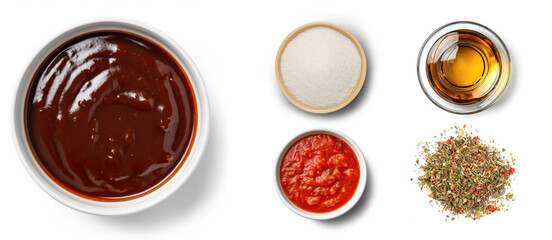 Barbecue Sauce ingredients like Tomato sauce, vinegar, sugar, and a blend of spices, transparent
