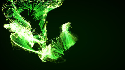 3D rendering of a colorful abstract stylish particle and plexus system on a dark background