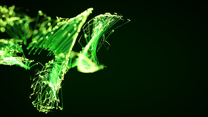 3D rendering of a colorful abstract stylish particle and plexus system on a dark background