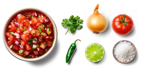 Salsa sauce with Tomatoes, onions, jalapenos, cilantro, lime juice, and salt, transparent - obrazy, fototapety, plakaty