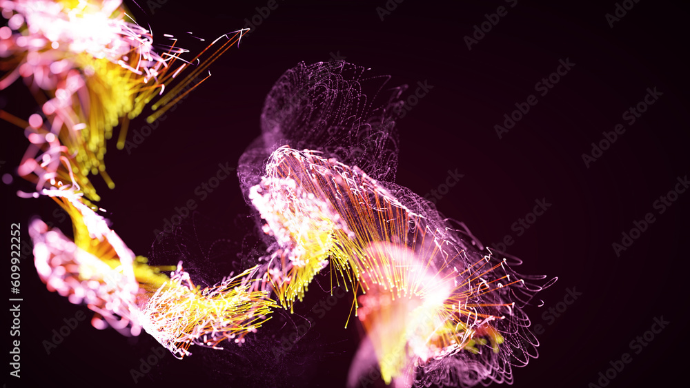 Poster 3d rendering of a colorful abstract stylish particle and plexus system on a dark background