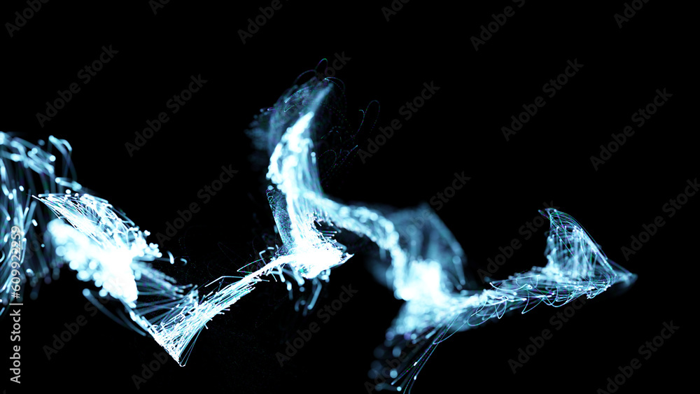 Poster 3d rendering of a colorful abstract stylish particle and plexus system on a dark background