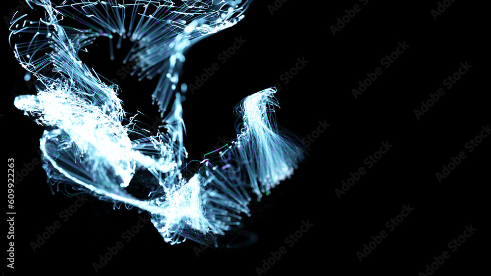 Poster 3d rendering of a colorful abstract stylish particle and plexus system on a dark background