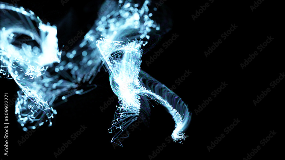 Poster 3d rendering of a colorful abstract stylish particle and plexus system on a dark background