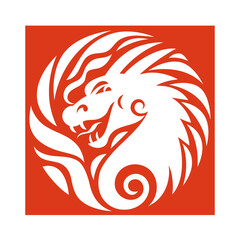 Chinese Happy New Year 2024. Year of the Dragon. Greetings card, emblem, logo. Head of dragon