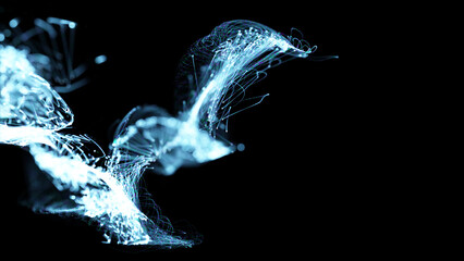 3D rendering of a colorful abstract stylish particle and plexus system on a dark background