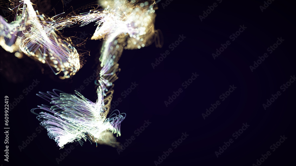 Poster 3d rendering of a colorful abstract stylish particle and plexus system on a dark background