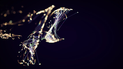 3D rendering of a colorful abstract stylish particle and plexus system on a dark background