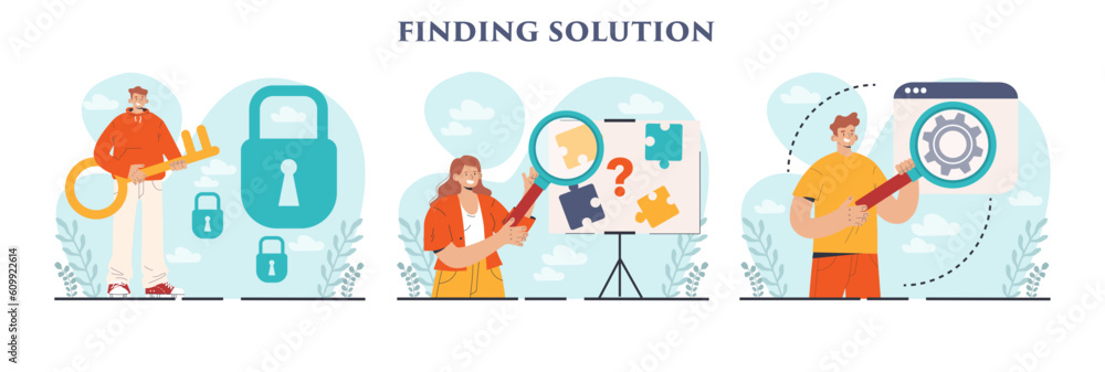 Aufkleber finding a solution set. generation of a creative idea in a brainstorm