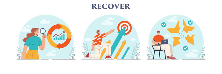 Business recovery set. Post crisis growth or rehabilitation. Process