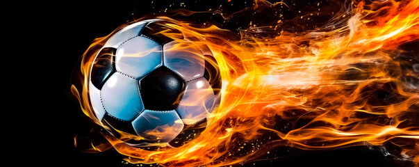 Football on fire isolated on a black background, generative AI illustration