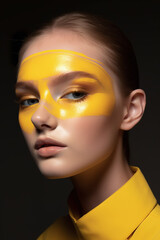 Beauty portrait of a woman with yellow makeup ai generative