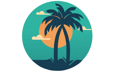Fototapeta na wymiar tropical plam tree icon flat,Vitamin Sea abstract lettering,plam tree and sunset gradient abstract 