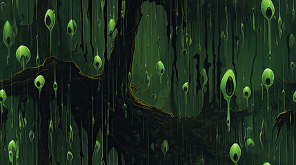 green acid rain swamp fantasy background - by generative ai