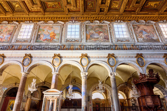 Basilica of St. Mary of Altar of Heaven on Capitoline hill interiors, Rome, Italy