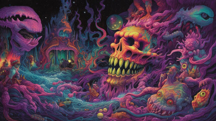 horrific psychedelic landscape new age hallucination - by generative ai