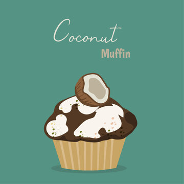 Flat Design Illustration with Coconut Muffin 